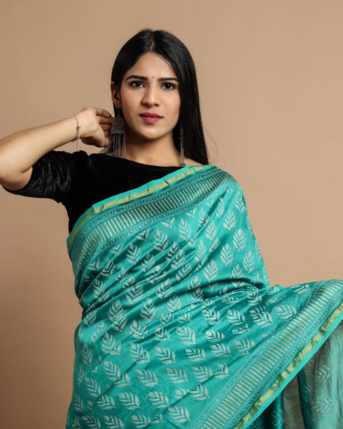 Designer Hand Block Print Chanderi Silk Saree (CHSAR06)
